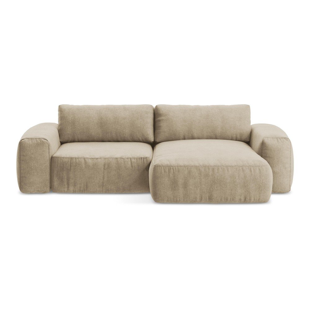 Világosbarna zsenília kinyitható sarokkanapé (jobb oldali-heverő résszel) Kuki – Makamii