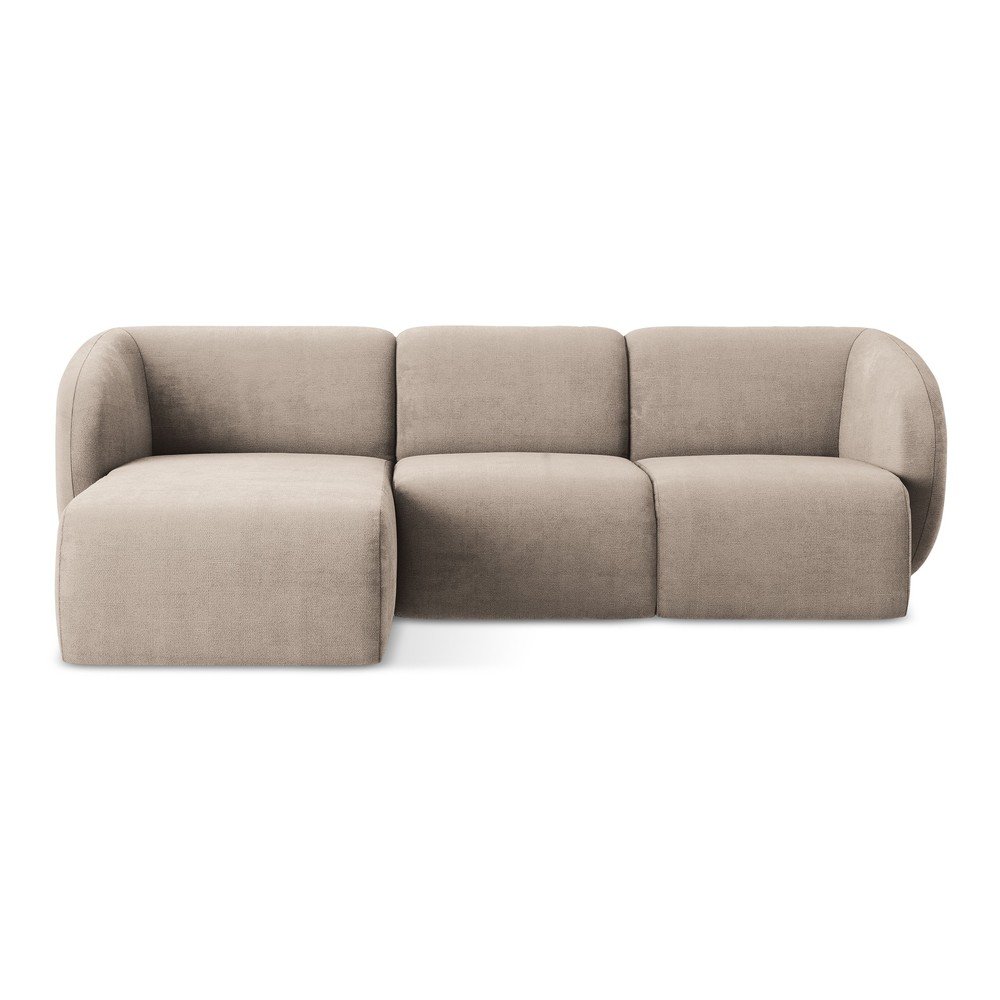 Világosbarna zsenília sarokkanapé (bal oldali-heverő résszel) Lani – Makamii