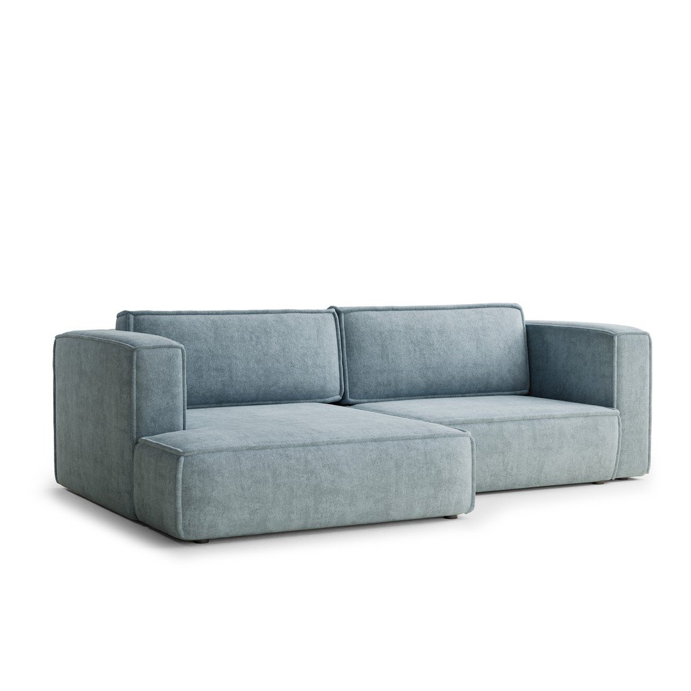 Világoskék zsenília kinyitható-tárolóhelyes sarokkanapé (bal oldali-heverő résszel) Velto – Maison de Rêve