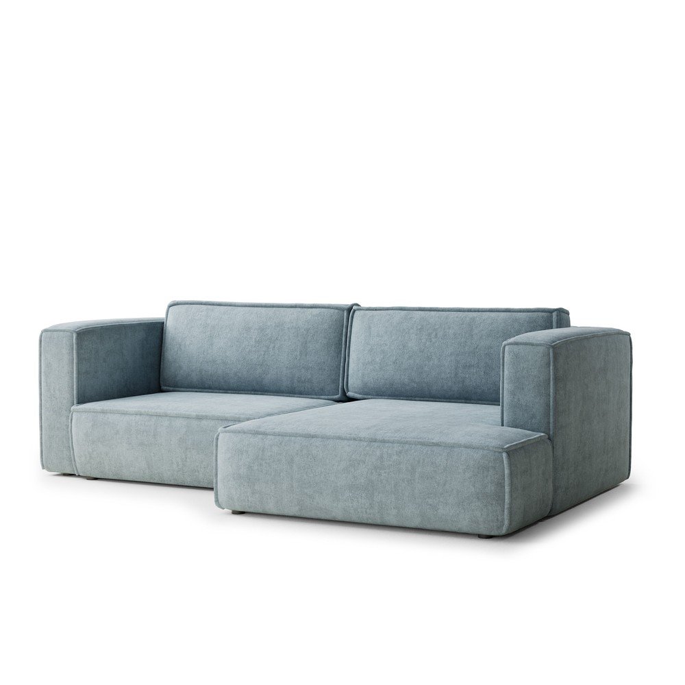 Világoskék zsenília kinyitható-tárolóhelyes sarokkanapé (jobb oldali-heverő résszel) Velto – Maison de Rêve