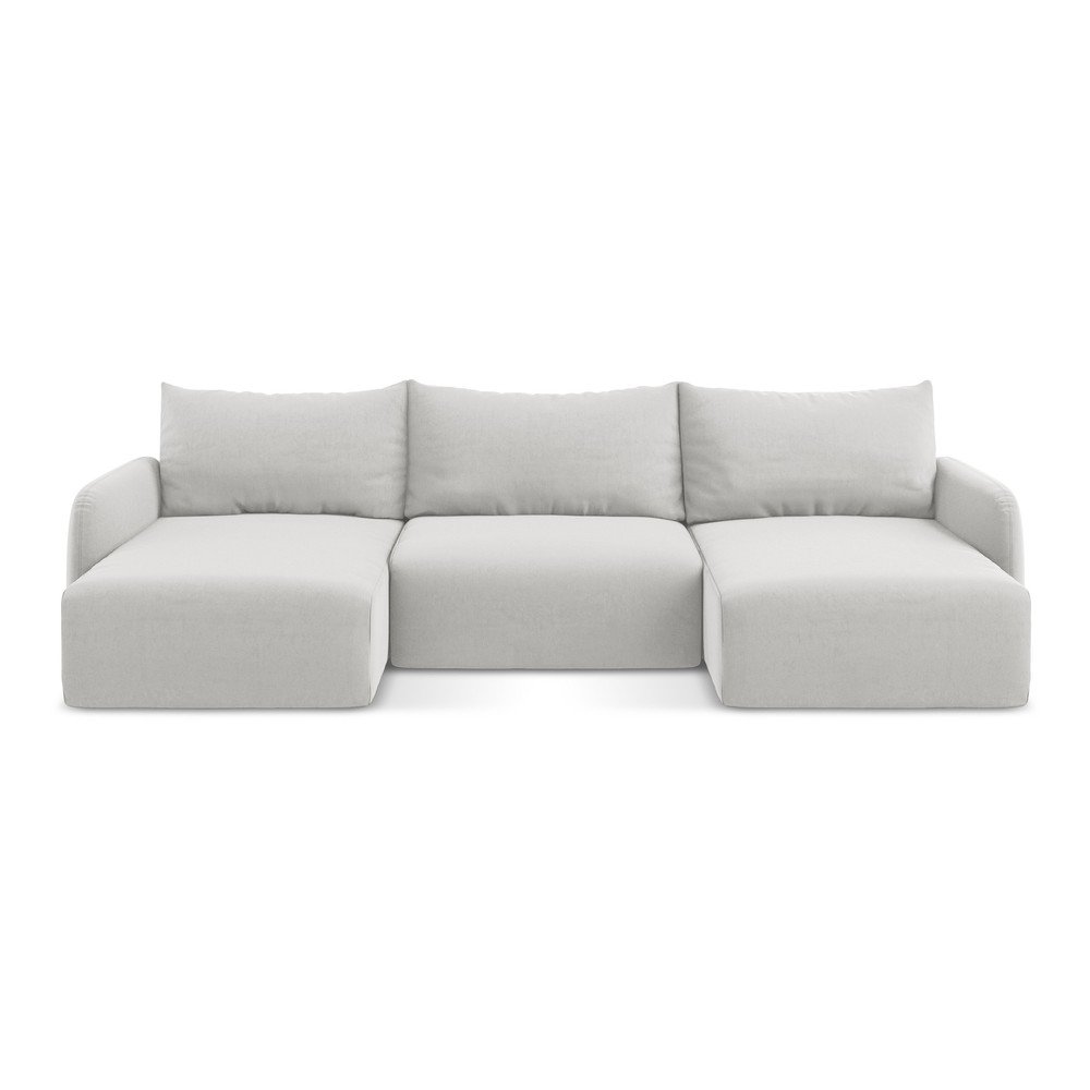 Világosszürke bársony kinyitható-tárolóhelyes (U alakú) sarokkanapé Kalena – Makamii