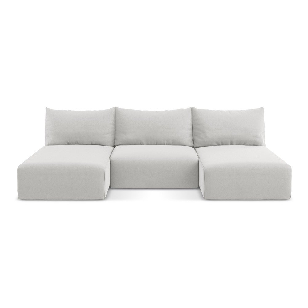 Világosszürke bársony kinyitható-tárolóhelyes (U alakú) sarokkanapé Kalena – Makamii