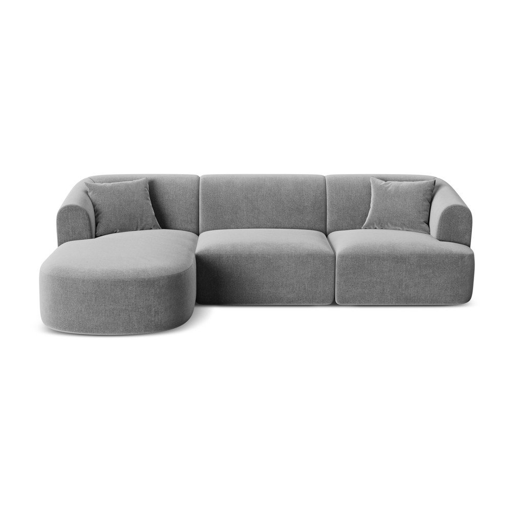 Világosszürke bársony sarokkanapé (bal oldali-heverő résszel) Campi – Cosmopolitan Design