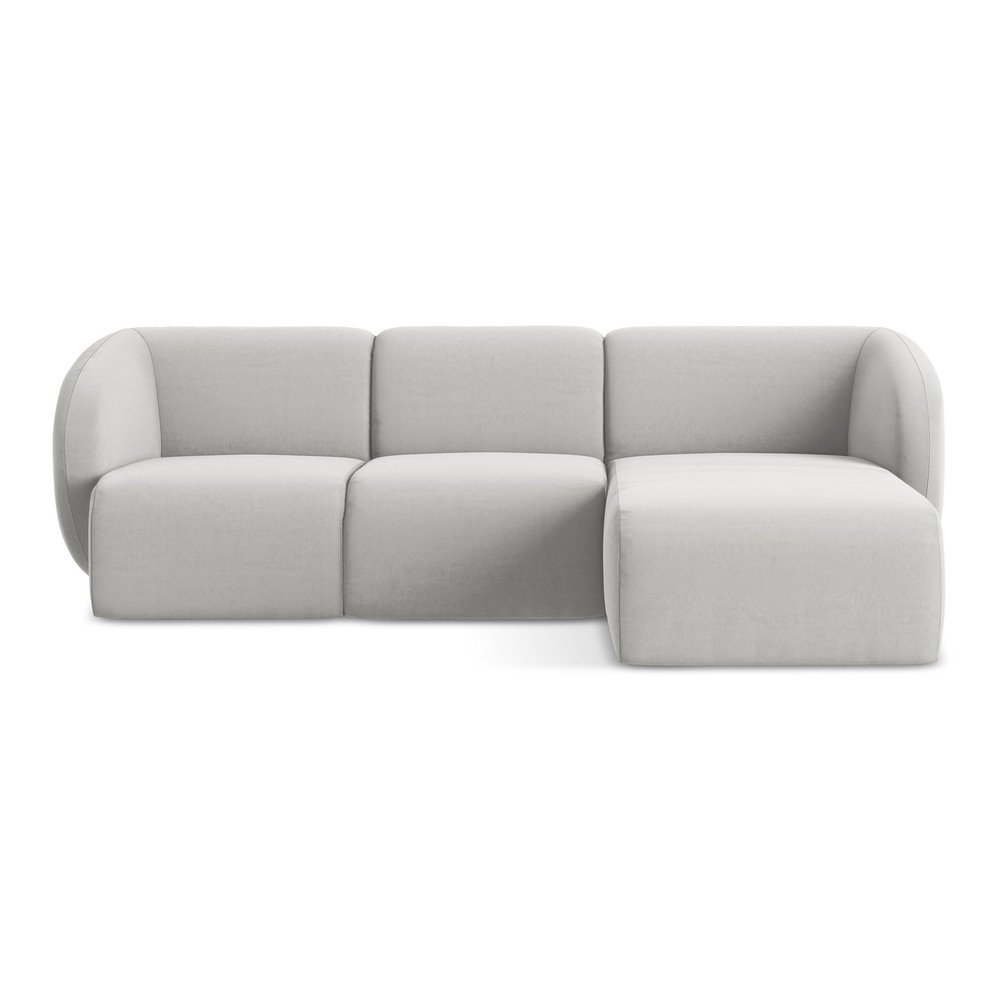 Világosszürke bársony sarokkanapé (jobb oldali-heverő résszel) Lani – Makamii