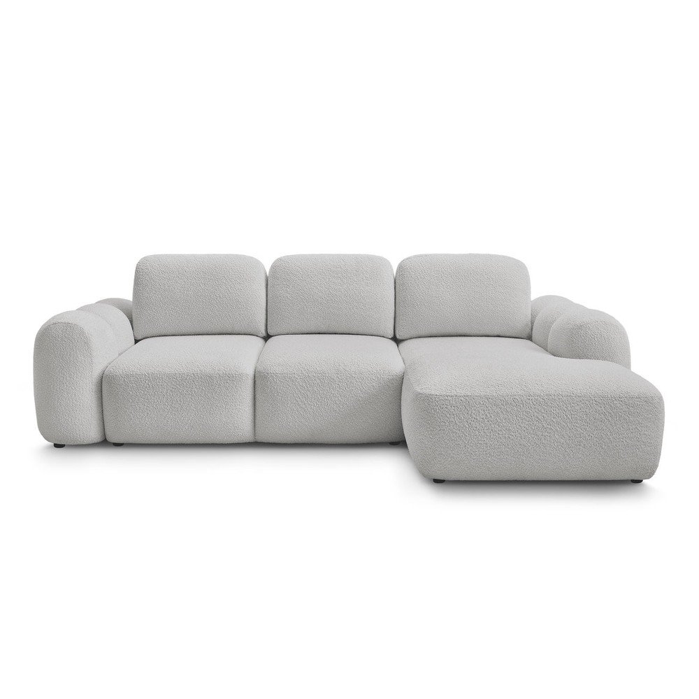 Világosszürke buklé kinyitható-tárolóhelyes sarokkanapé (jobb oldali-heverő résszel) Montaigne – Bobochic Paris