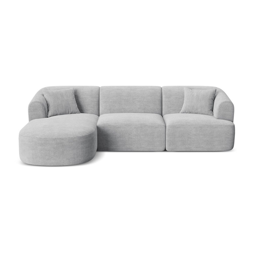Világosszürke kordbársony sarokkanapé (bal oldali-heverő résszel) Campi – Cosmopolitan Design