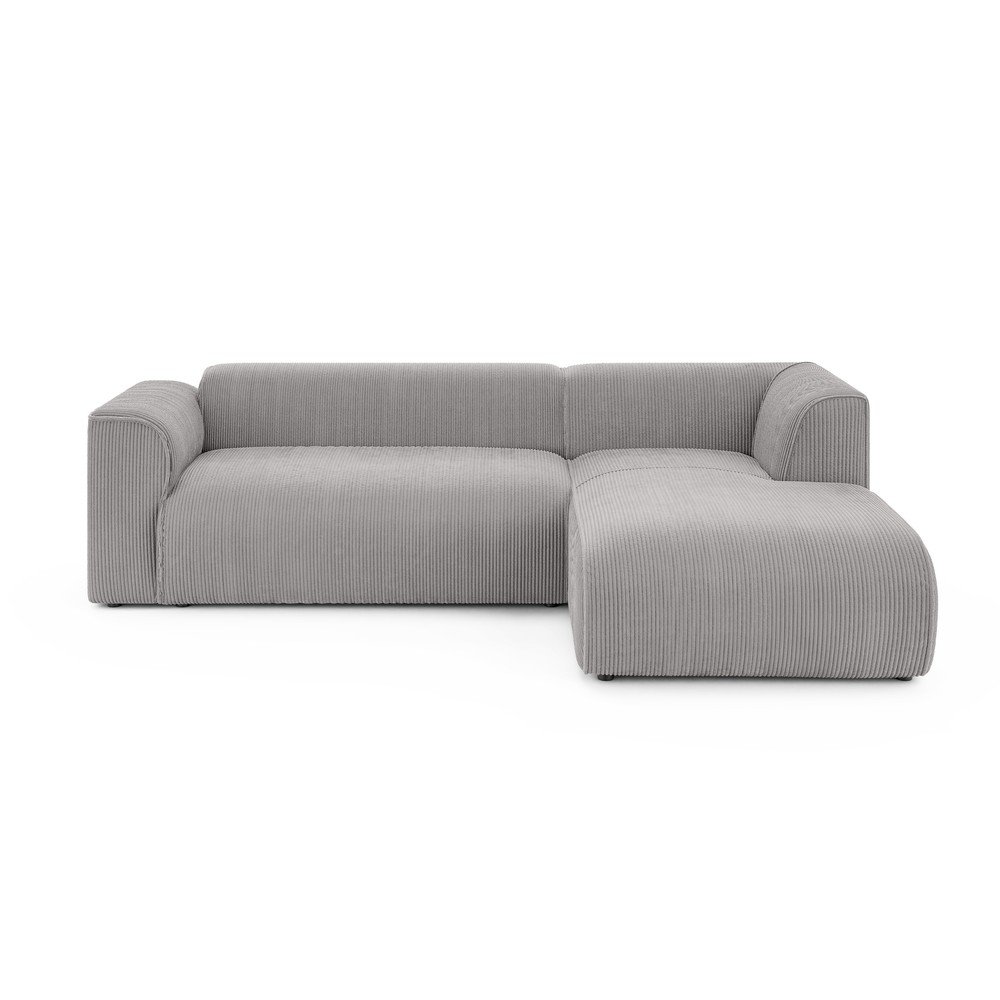 Világosszürke kordbársony sarokkanapé (jobb oldali-heverő résszel) Merid  – Ropez