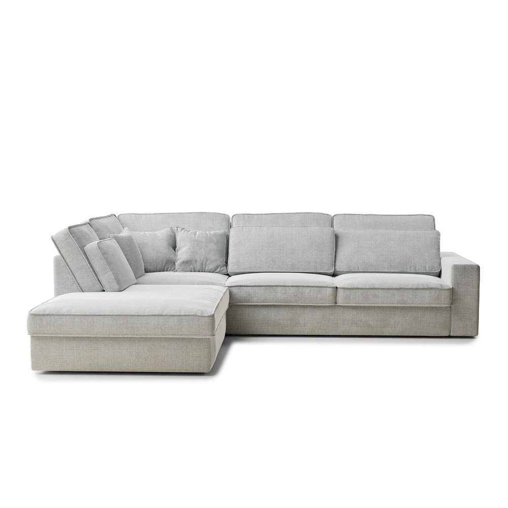 Világosszürke zsenília sarokkanapé (bal oldali-L alakú) Kirou – Maison de Rêve