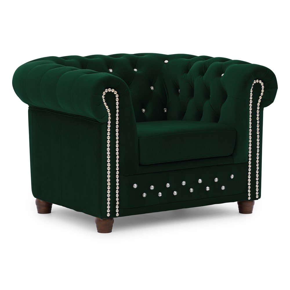Zöld bársony chesterfield fotel York Blik – Ropez