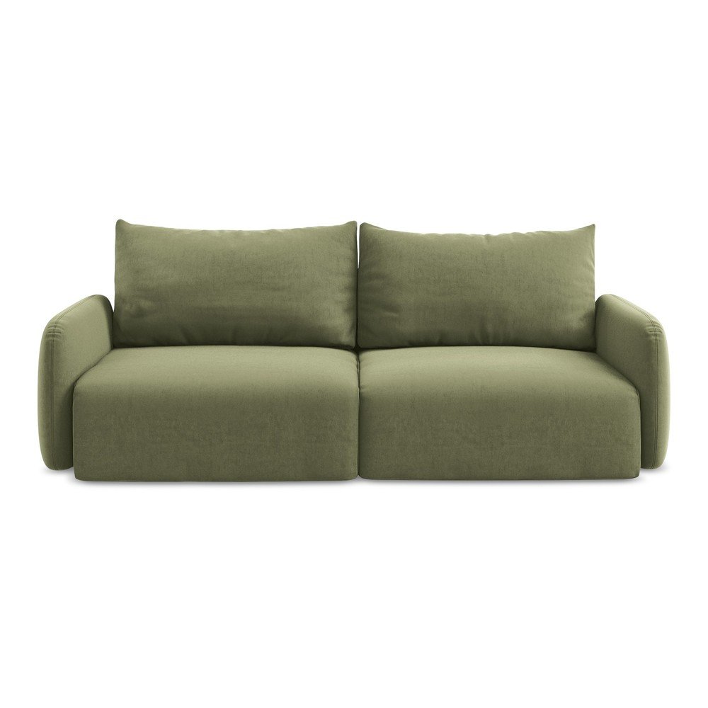 Zöld bársony kinyitható-tárolóhelyes kanapé 238 cm Kalena – Makamii