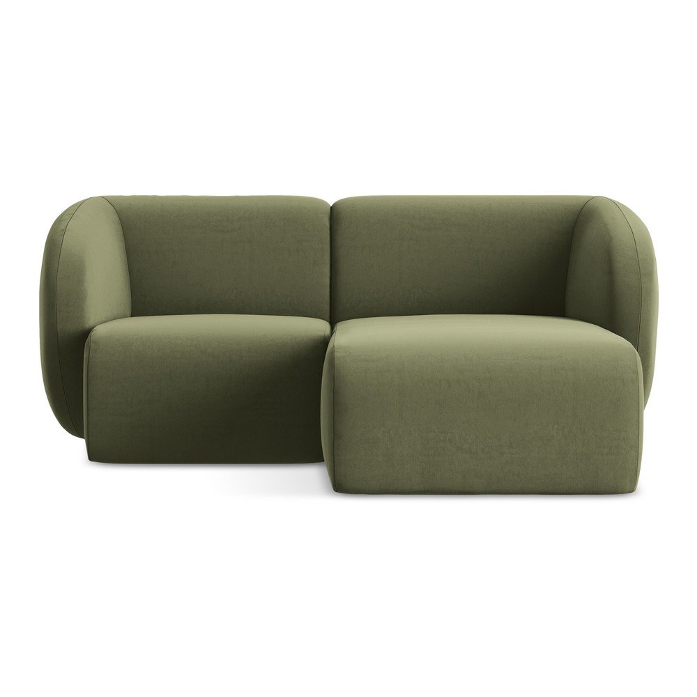 Zöld bársony sarokkanapé (jobb oldali-heverő résszel) Lani – Makamii