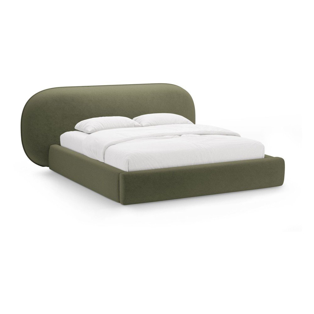 Zöld kárpitozott ágyneműtartós franciaágy ágyráccsal 160x200 cm Ovalo – Micadoni