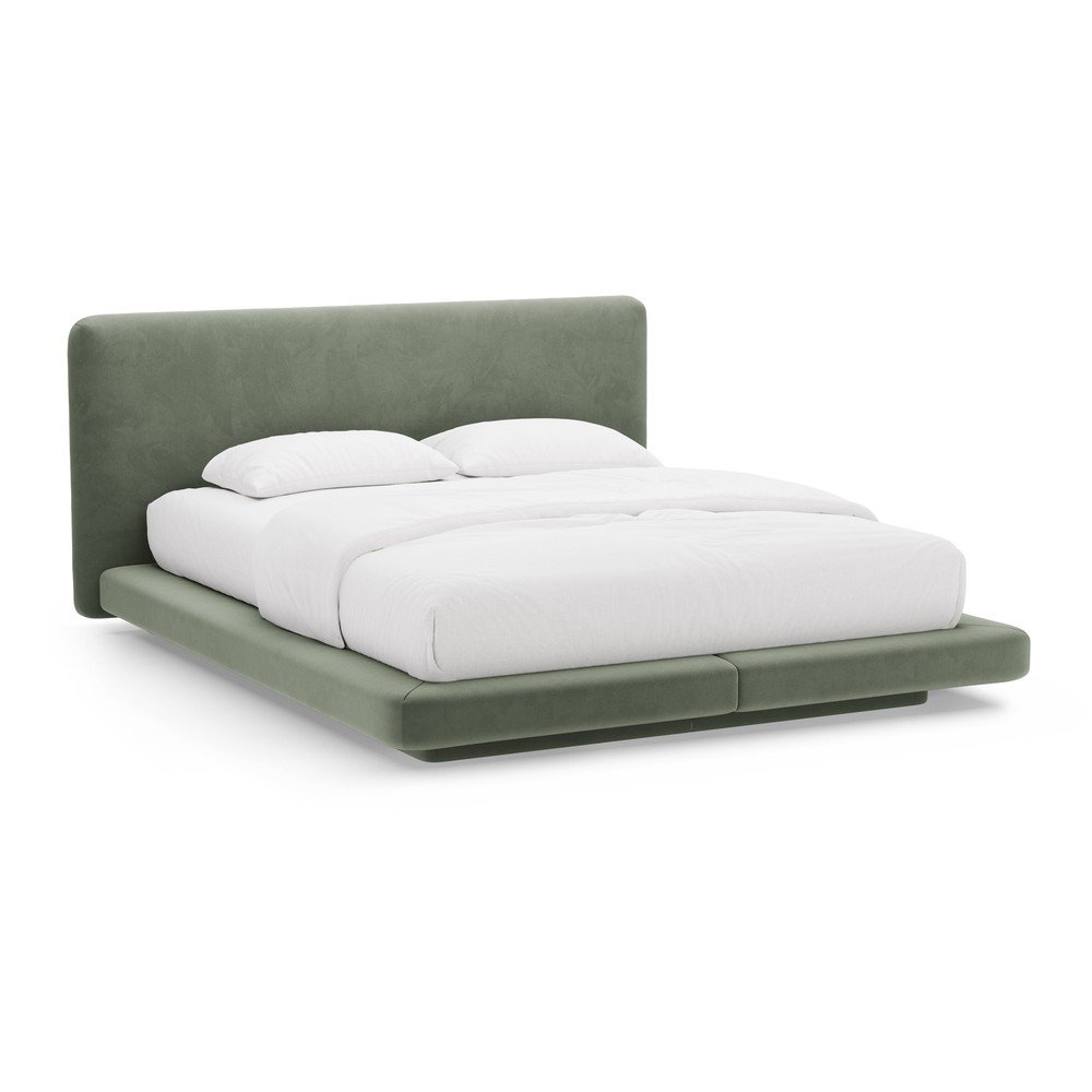 Zöld kárpitozott franciaágy 200x200 cm Linea – Micadoni