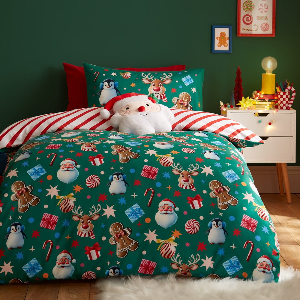 Zöld kétszemélyes ágyneműhuzat 200x200 cm Christmas Icons – Catherine Lansfield
