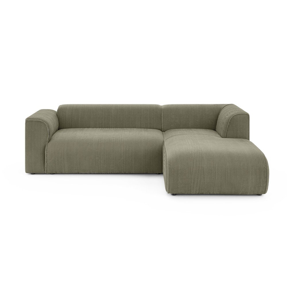 Zöld kordbársony sarokkanapé (jobb oldali-heverő résszel) Merid  – Ropez