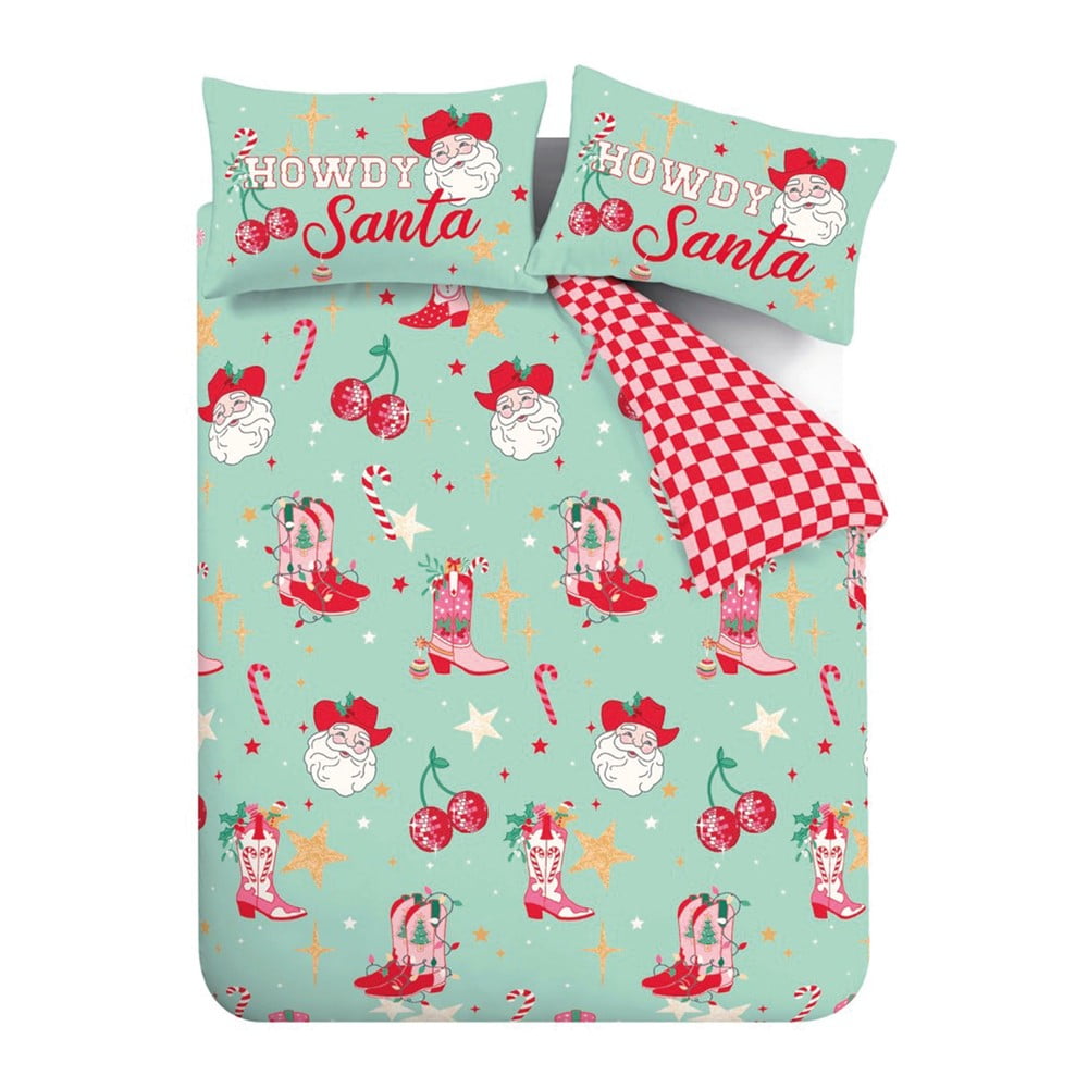 Zöld-rózsaszín egyszemélyes ágyneműhuzat 135x200 cm Santa's Howdy Christmas – Catherine Lansfield