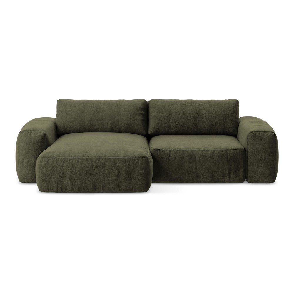 Zöld zsenília kinyitható sarokkanapé (bal oldali-heverő résszel) Kuki – Makamii