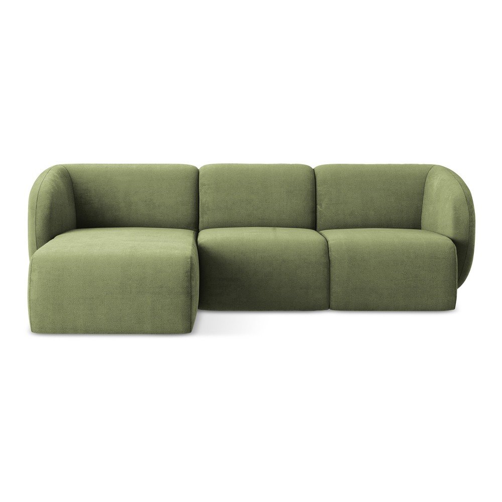 Zöld zsenília sarokkanapé (bal oldali-heverő résszel) Lani – Makamii