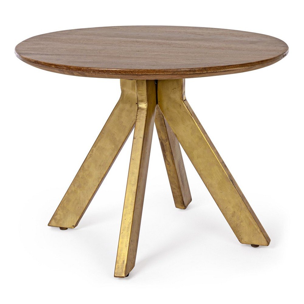 Aranyszínű-sötét natúr színű mangófa kerek dohányzóasztal ø 60 cm Sherman – Bizzotto