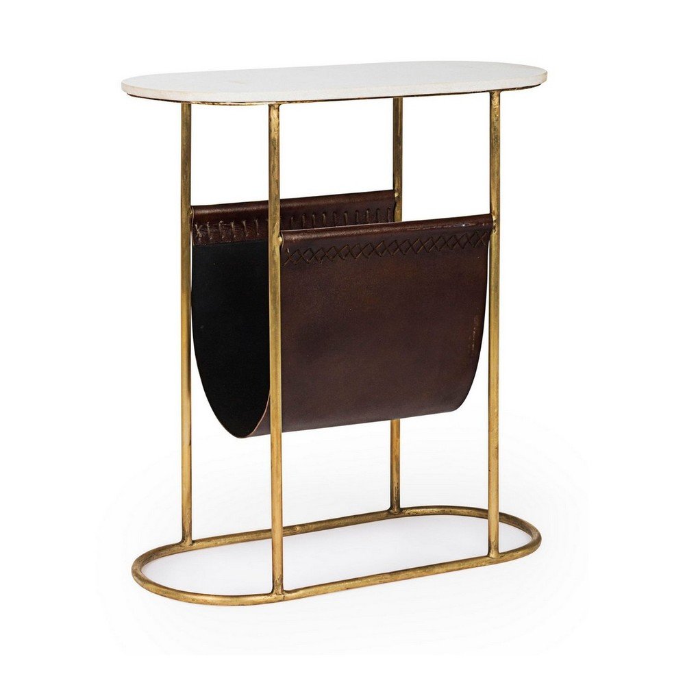 Barna-aranyszínű konzolasztal márvány asztallappal 23x53 cm Marmol – Bizzotto