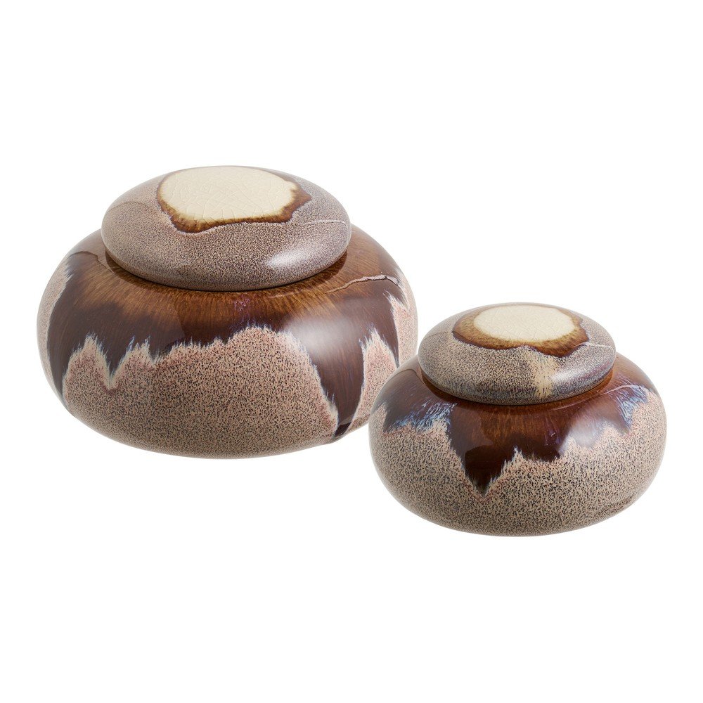 Barna dekoratív kerámia tárolódoboz szett 2 db-os ø 15x8