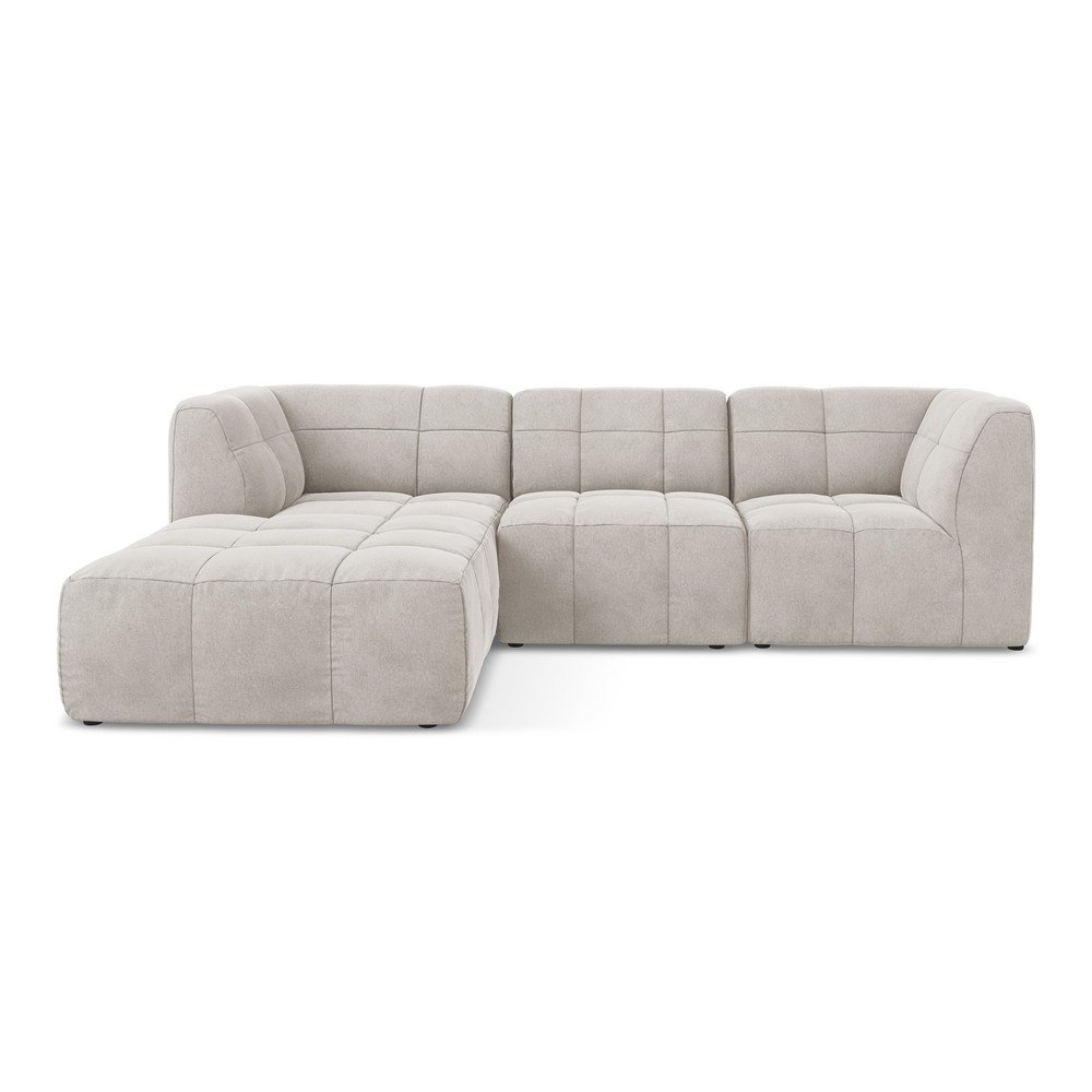 Bézs bársony sarokkanapé (bal oldali-heverő résszel) Aloha – Makamii