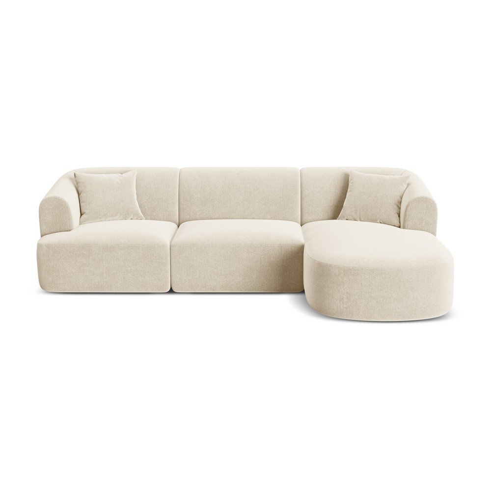 Bézs bársony sarokkanapé (jobb oldali-heverő résszel) Campi – Cosmopolitan Design