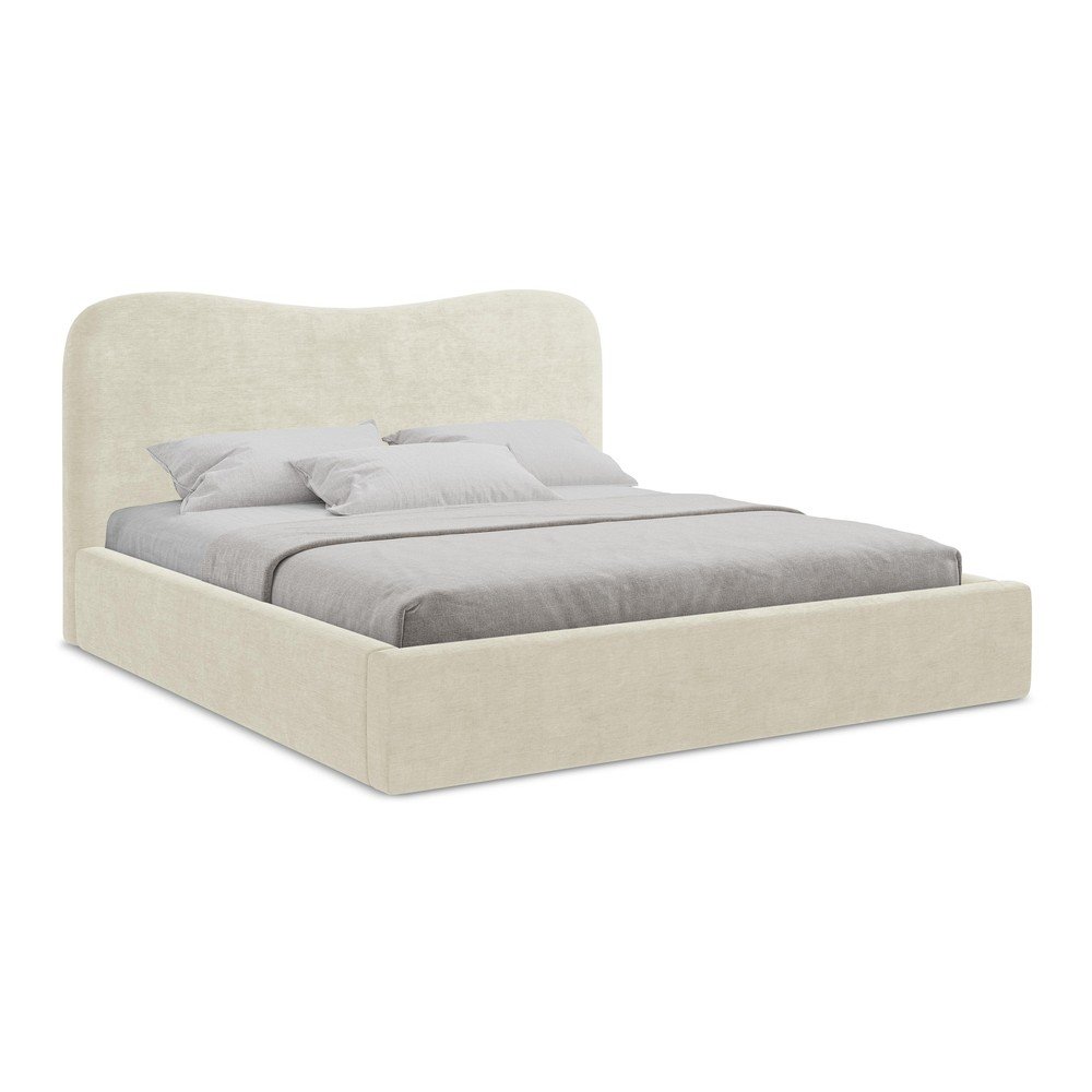 Bézs kárpitozott ágyneműtartós franciaágy ágyráccsal 160x200 cm Kahai – Makamii