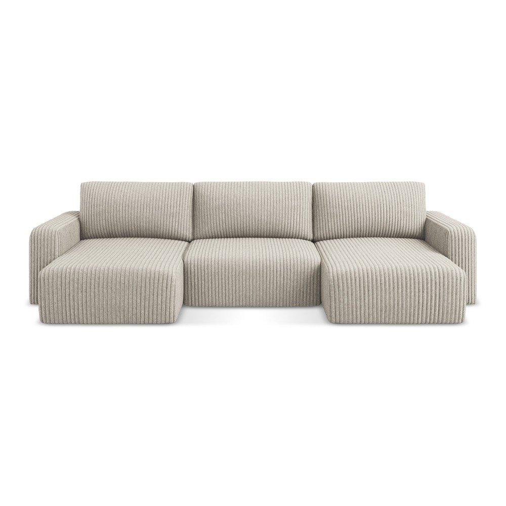 Bézs kordbársony kinyitható-tárolóhelyes (U alakú) sarokkanapé Kona – Makamii