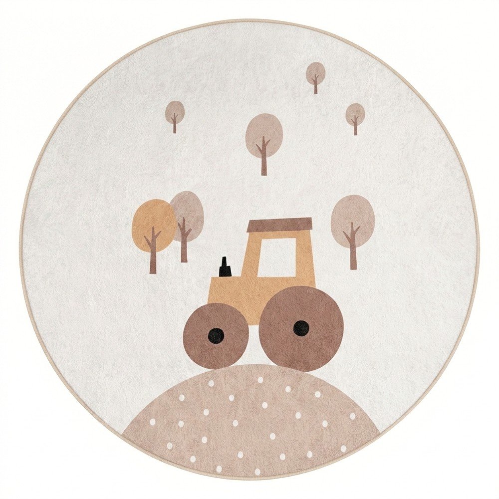 Bézs mosható gyerek szőnyeg ø120 cm Tractor World – Mila Home
