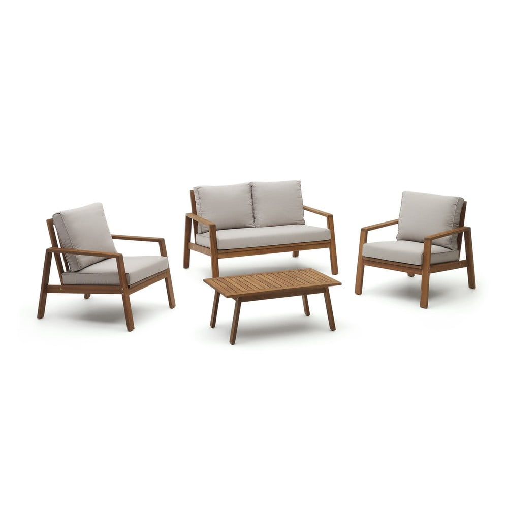 Bézs-sötét natúr színű akácfa négyszemélyes kerti lounge szett Frares – Kave Home