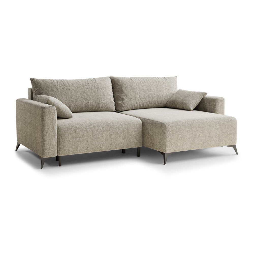 Bézs zsenília kinyitható-tárolóhelyes sarokkanapé (jobb oldali-heverő résszel) Leon – Maison de Rêve