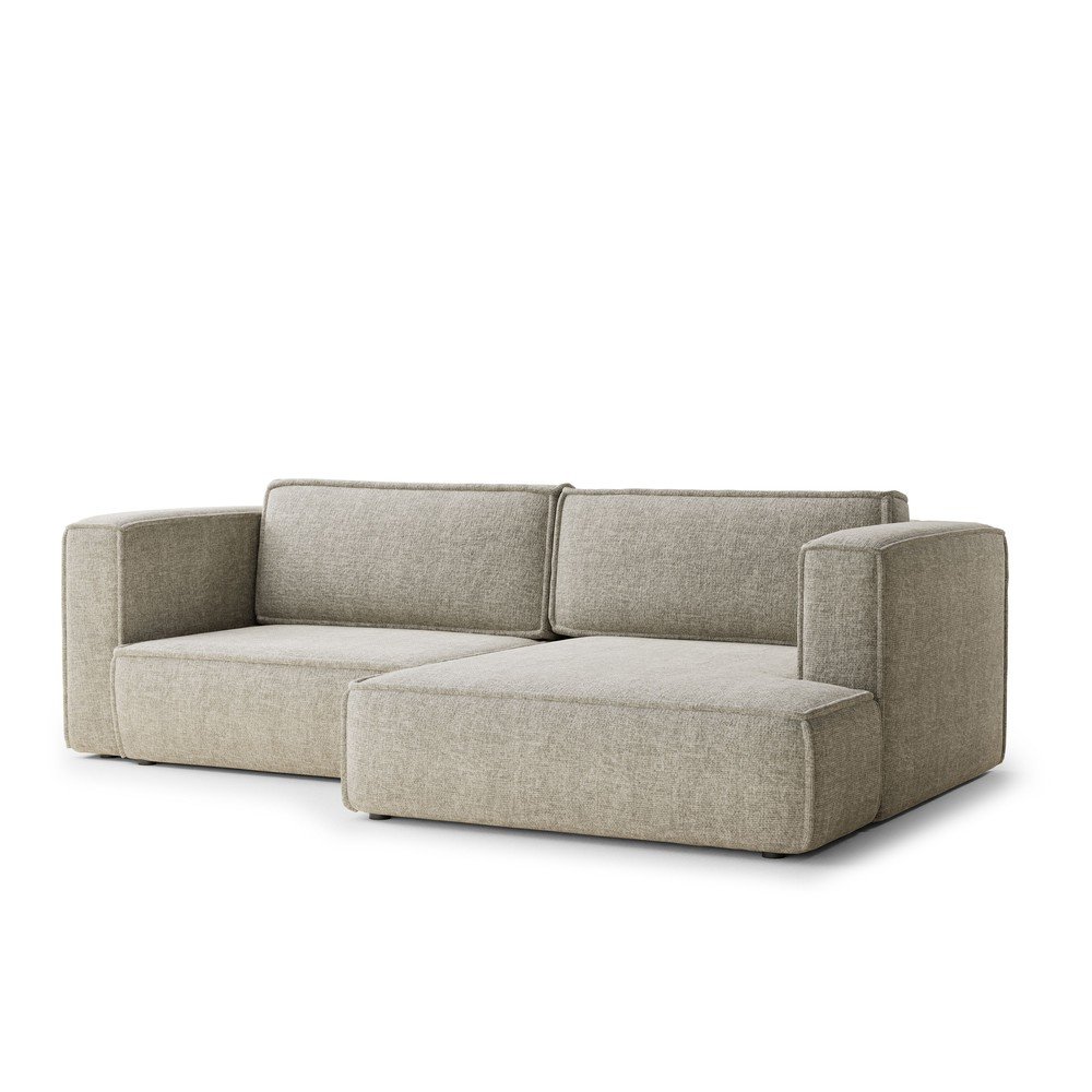 Bézs zsenília kinyitható-tárolóhelyes sarokkanapé (jobb oldali-heverő résszel) Velto – Maison de Rêve