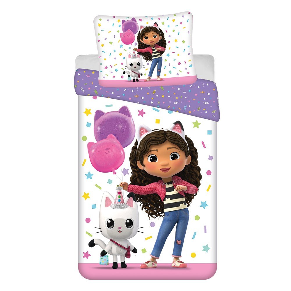 Egyszemélyes pamut gyerek ágyneműhuzat 140x200 cm Gabby's Dollhouse "Confetti" – Jerry Fabrics