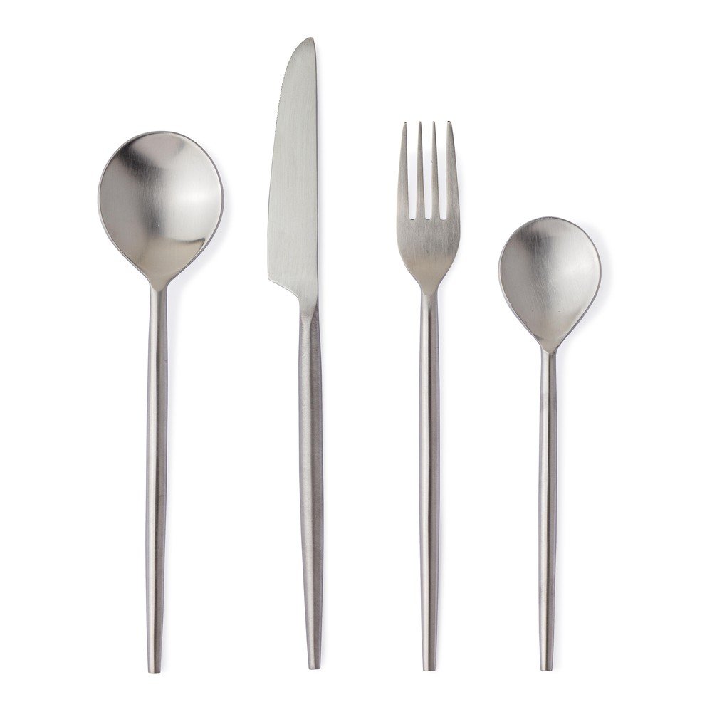 Ezüstszínű rozsdamentes acél négyszemélyes evőeszköz készlet 16 db-os Bronte – Bizzotto