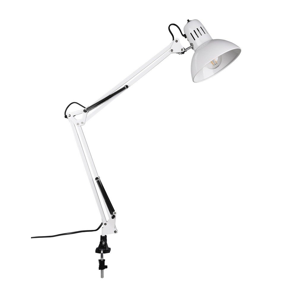 Fehér asztali lámpa hajlítható szerkezettel-csiptetővel (magasság 73