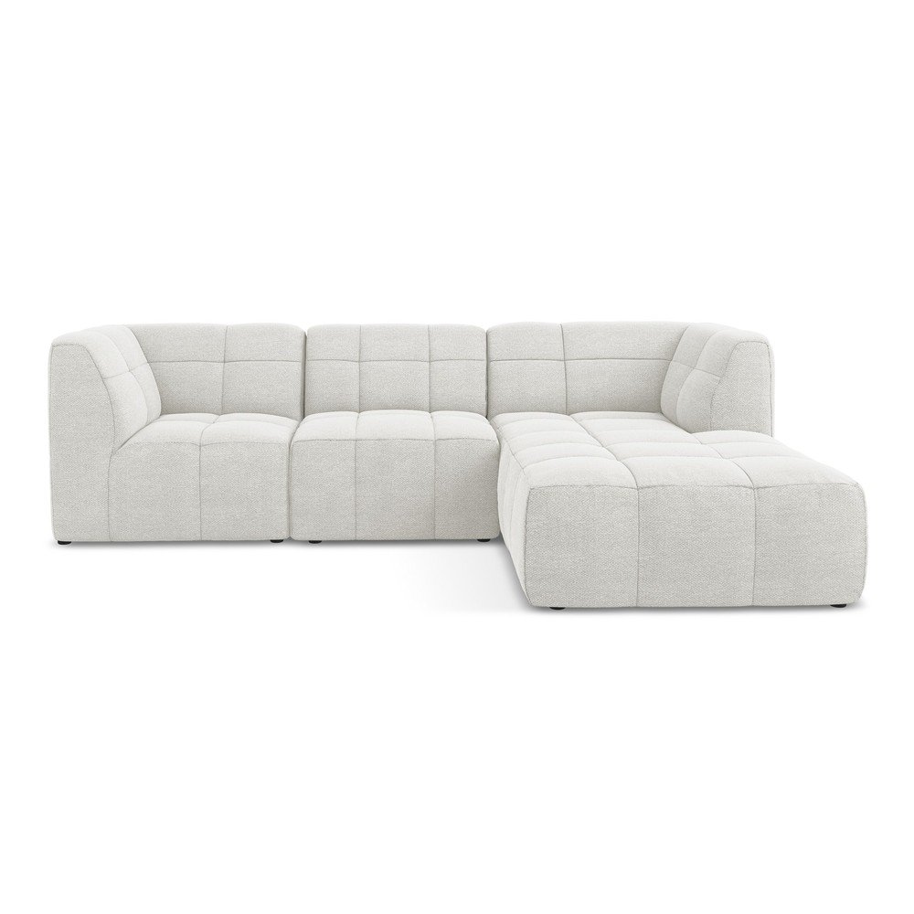 Fehér buklé sarokkanapé (jobb oldali-heverő résszel) Aloha – Makamii