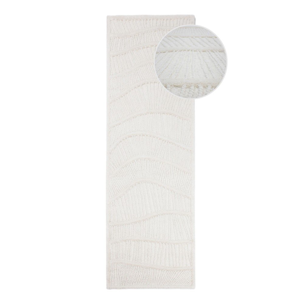 Fehér kézi szövésű gyapjúkeverék futószőnyeg 80x230 cm Sculptured Wave – Flair Rugs