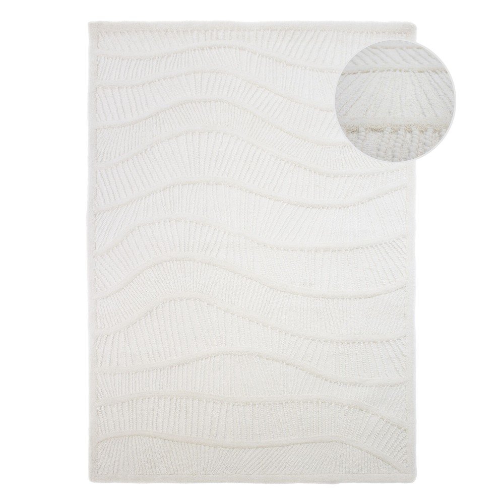 Fehér kézi szövésű gyapjúkeverék szőnyeg 140x200 cm Sculptured Wave – Flair Rugs