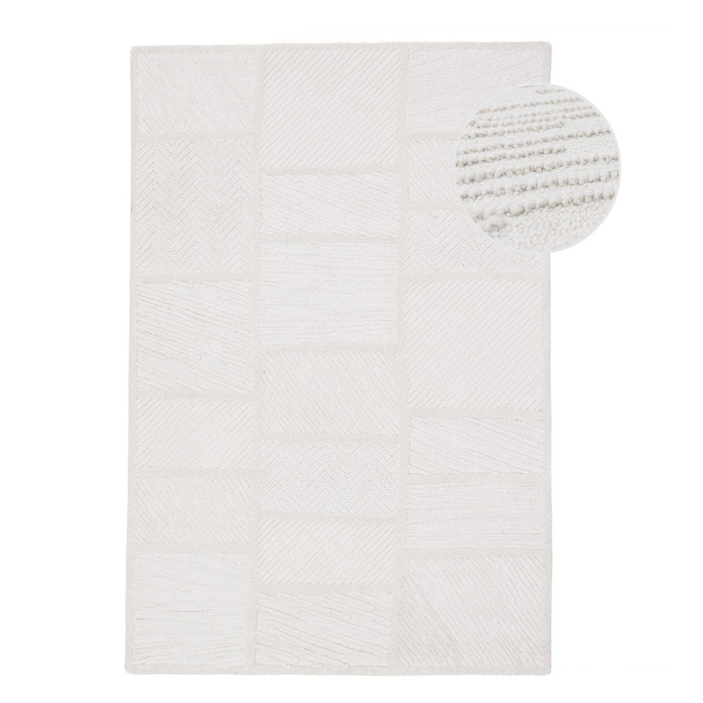 Fehér kézi szövésű gyapjúkeverék szőnyeg 200x300 cm Sculptured Blocks – Flair Rugs