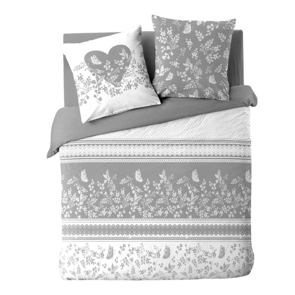 Fehér-szürke kétszemélyes-hosszabbított háromrészes pamut ágyneműhuzat 240x220 cm Annie – douceur d'intérieur