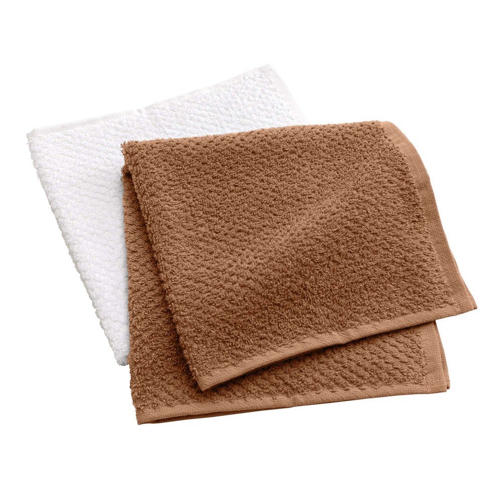 Fehér-terrakotta színű frottír pamut törölköző szett 2 db-os 50x50 cm Gourmet – douceur d'intérieur
