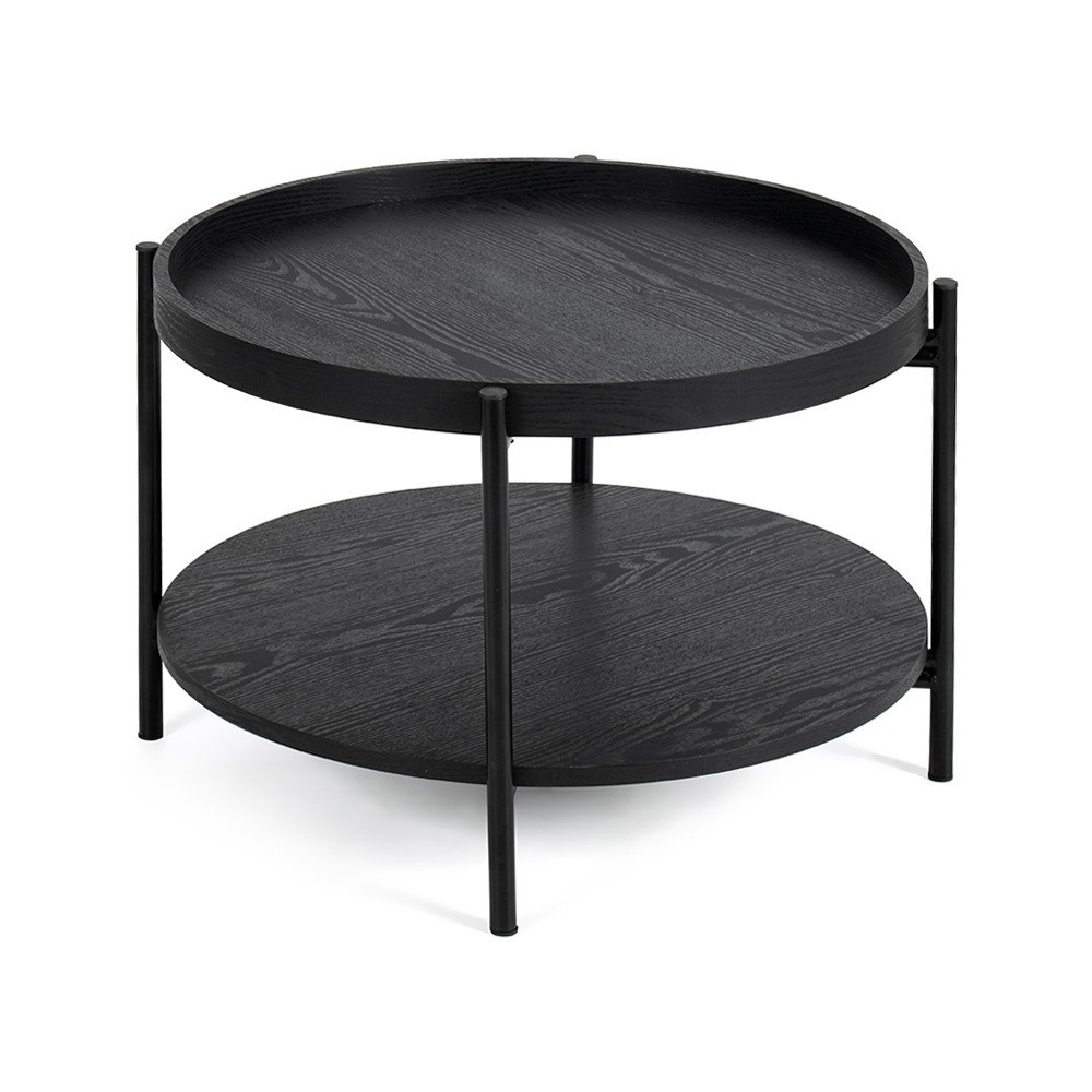 Fekete kerek dohányzóasztal tölgyfa dekorral ø 64 cm Hagen – Bonami Essentials