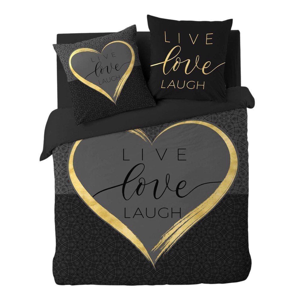 Fekete kétszemélyes-hosszabbított háromrészes pamut ágyneműhuzat 240x220 cm Crazy Love – douceur d'intérieur