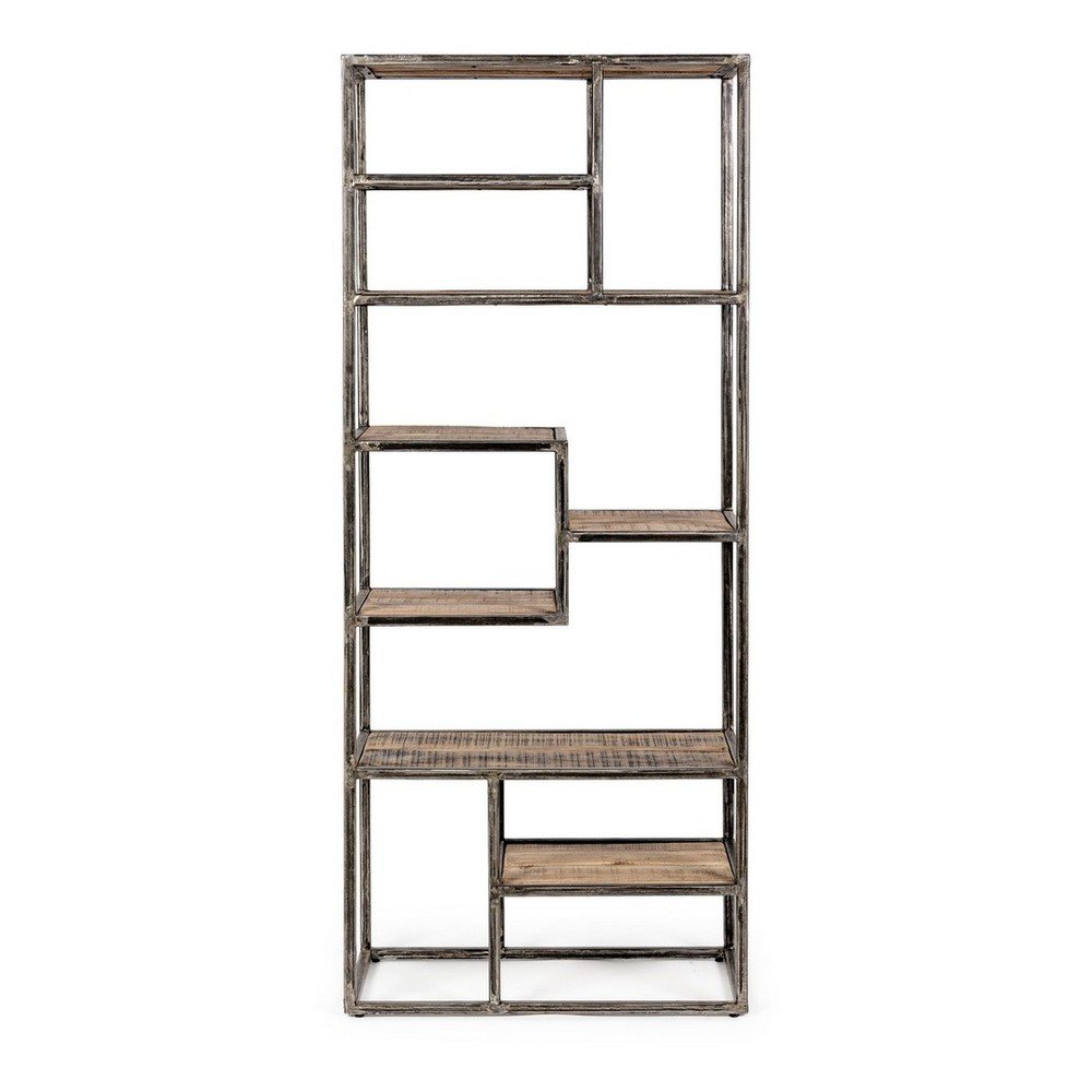 Fekete-natúr színű akácfa könyvespolc 70x170x35 cm Elmer – Bizzotto