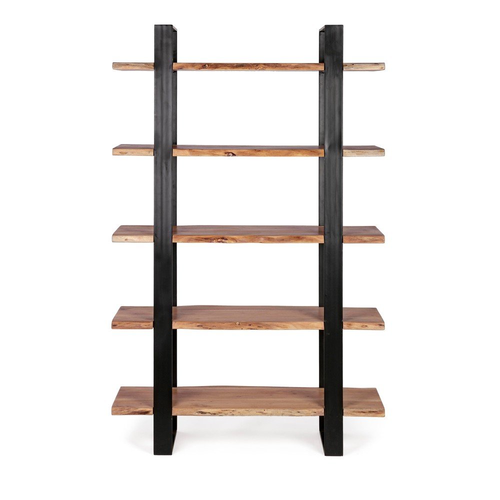 Fekete-natúr színű akácfa polcos állvány 110x180x40 cm Artur – Bizzotto