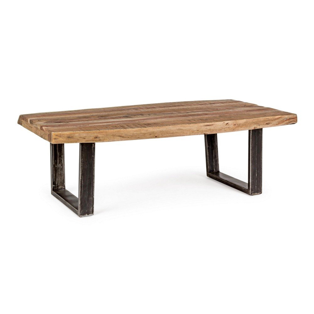 Fekete-natúr színű dohányzóasztal akácfa asztallappal 70x120 cm Elmer – Bizzotto