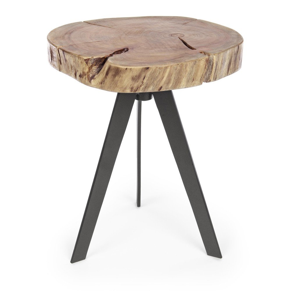 Fekete-natúr színű dohányzóasztal akácfa asztallappal ø 35 cm Aron – Bizzotto