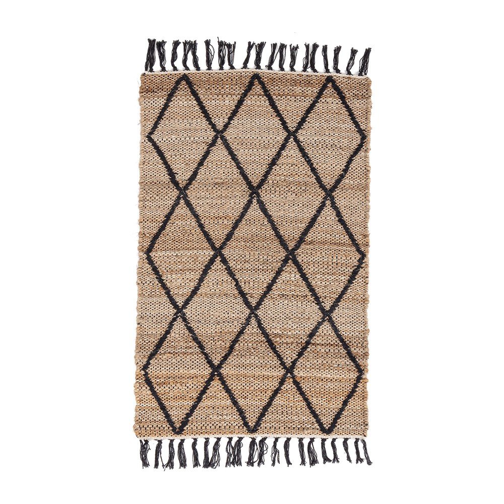 Fekete-natúr színű kézi szövésű juta szőnyeg 60x90 cm Shaila – Yes Everyday