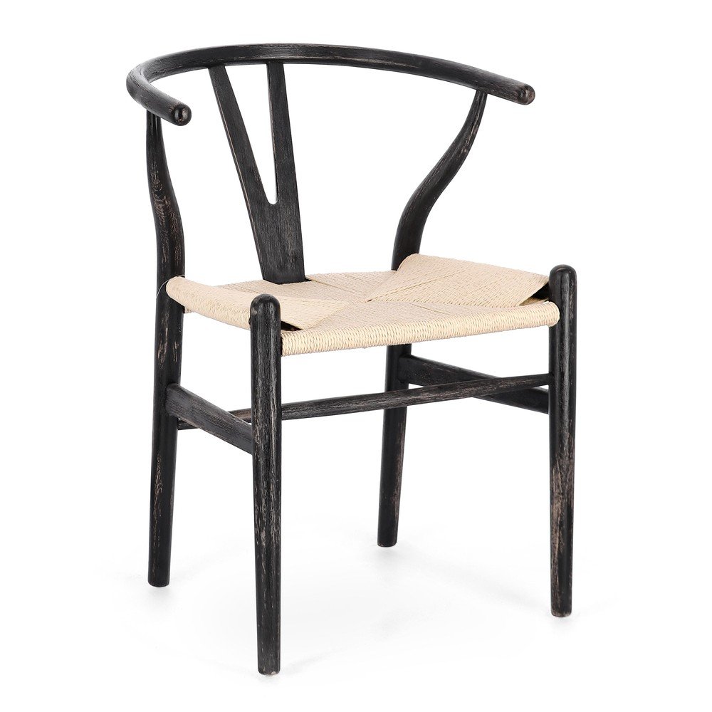 Fekete-natúr színű tömörfa étkezőfotel Artemia – Bizzotto